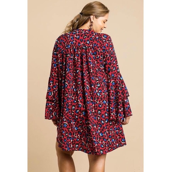 UMGEE Printed Collared Ruffle Bell Sleeve Dress - Picture 12 of 12